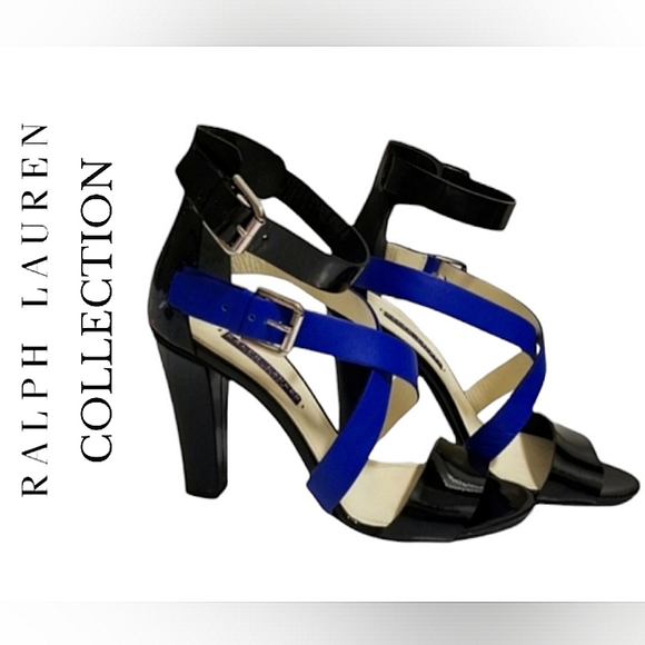 Ralph Lauren Collection Purple Label Kairo Black & Blue Leather Heels 39½ - Picture 1 of 14